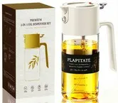 2 in 1 500ml/17oz Oil Sprayer for Cooking,Large Advanced Glass Olive Oil Dispenser Bottle w/stickers,Even Spray with Portion Control - White