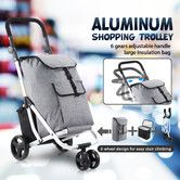 Shopping Cart Trolley Dolly Insulation Bag Aluminium Waterproof Wheeled Storage Foldable Rolling Luggage Grocery Market Camp Utility Granny Travel 45L