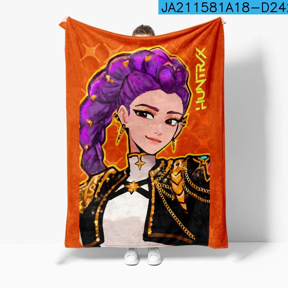 Flannel Blanket 180x220cm K-POP Demon Hunter Girls Print Warm Modern Nap Blanket Christmas Birthday Gift