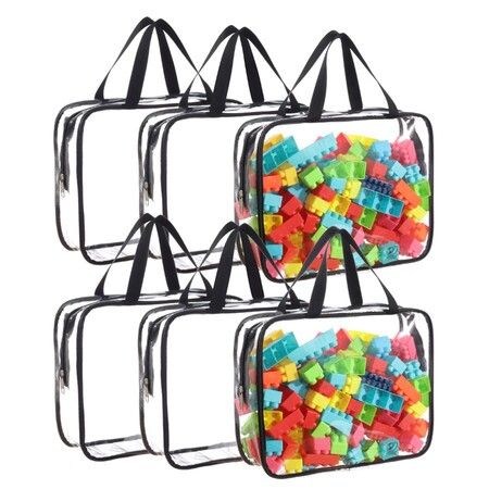 6 Packs Large Toy Storage Bags Reusable Clear PVC Board Game Storage,Travel Waterproof Organizer Bags with Zipper for Building Blocks,Puzzle,Books