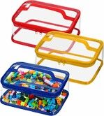 3 Packs Small Clear PVC Toy Storage Bags with Zipper Handle,Waterproof Transparent Container for Small Toys,Building Blocks and Board Games
