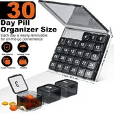 Pill Organizer Once a Day,30 Day Pill Organizer Box,Large Compartments Portable Case for Travel,Month Medicine Organizer