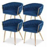 1 Set of 4 Artiss Dining Chairs Velvet Weaving Armchair Blue