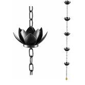 120CM Lotus Rain Chain, 5 Cups Black Rain Chains for Gutters, Rain Catcher for Outside, Divert Water and Home Decor, Adjustable Easy Install
