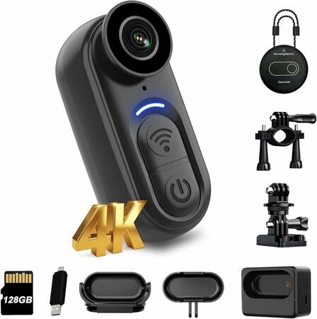 4K Mini Body Camera Action Cam with Audio Video Recording 128G Thumb Size Hands Free Body Worn Cameras Wearable Portable Camcorder for Work Travel Pet