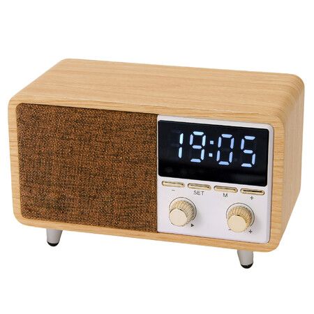 Retro Bluetooth Speaker Clock Radio with Fabric Grille Vintage FM Radio with Dual Alarm,Dimmable LED Display for Bedroom Nightstand,Office Desk,Loud Sound