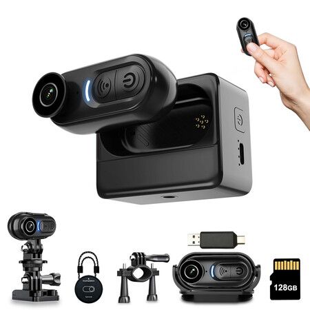 4K Mini Body Camera with 128GB Thumb Size Action Body Cam Wearable Sports Cameras,Hands-Free POV Recording for Bike Cycling,Vlogging Pet Walk Swim