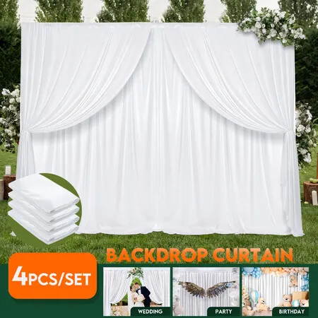 White Backdrop Curtains Ice Silk Drapes Photo Background Decorations 4Pcs Total Coverage 6x3 m for Event Party Wedding Birthday Christmas Stage Booth