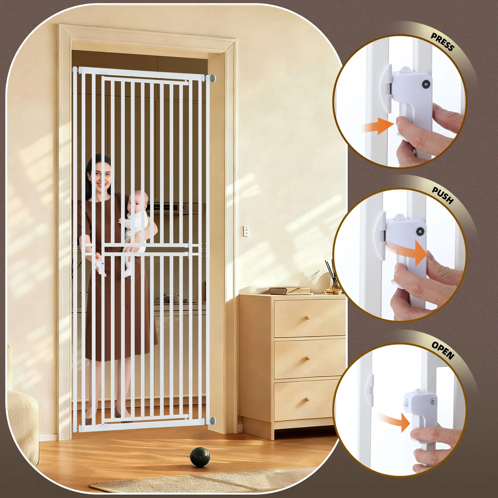 200cm Tall Safety Gate Pet Dog Cat Fence Enclosure Barrier Safe Guard Indoor Security Fencing for Doorway Stairs Kitchen 70-85cm Extension Adjustable