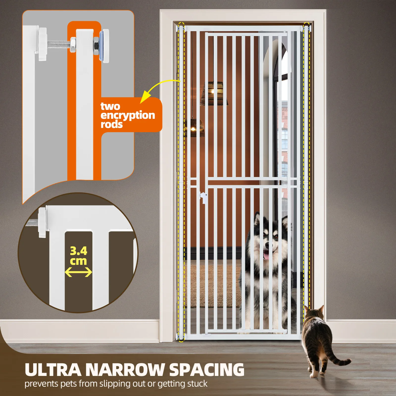 200cm Tall Safety Gate Pet Dog Cat Fence Enclosure Barrier Safe Guard Indoor Security Fencing for Doorway Stairs Kitchen 70-85cm Extension Adjustable