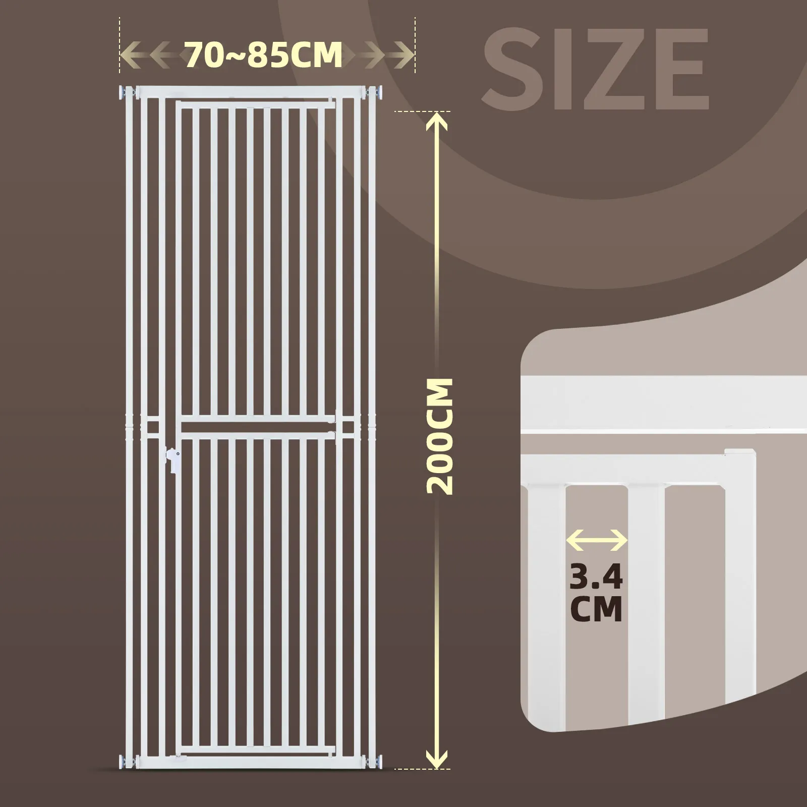 200cm Tall Safety Gate Pet Dog Cat Fence Enclosure Barrier Safe Guard Indoor Security Fencing for Doorway Stairs Kitchen 70-85cm Extension Adjustable