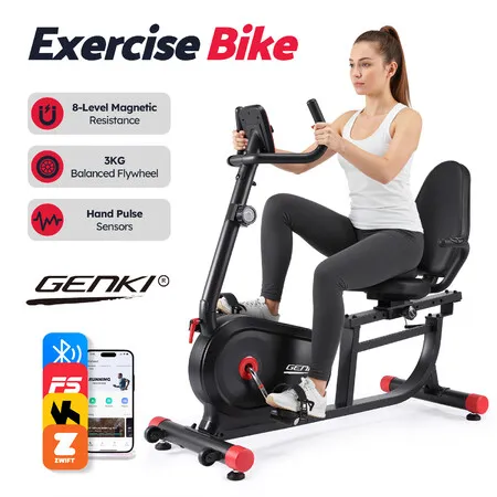 Genki Recumbent Bike Stationary Bicycle Fitness Exercise Home Indoor Cycling Adjustable Magnetic Aerobic Workout Pedal Trainer Equipment Bluetooth App