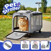 Pet Dog Crate Cat Carrier Stroller Puppy Travel Cage Trolley Case Soft Hand Shoulder Bag Tote Luggage Suitcase Camping Rolling Wheels Folding Portable