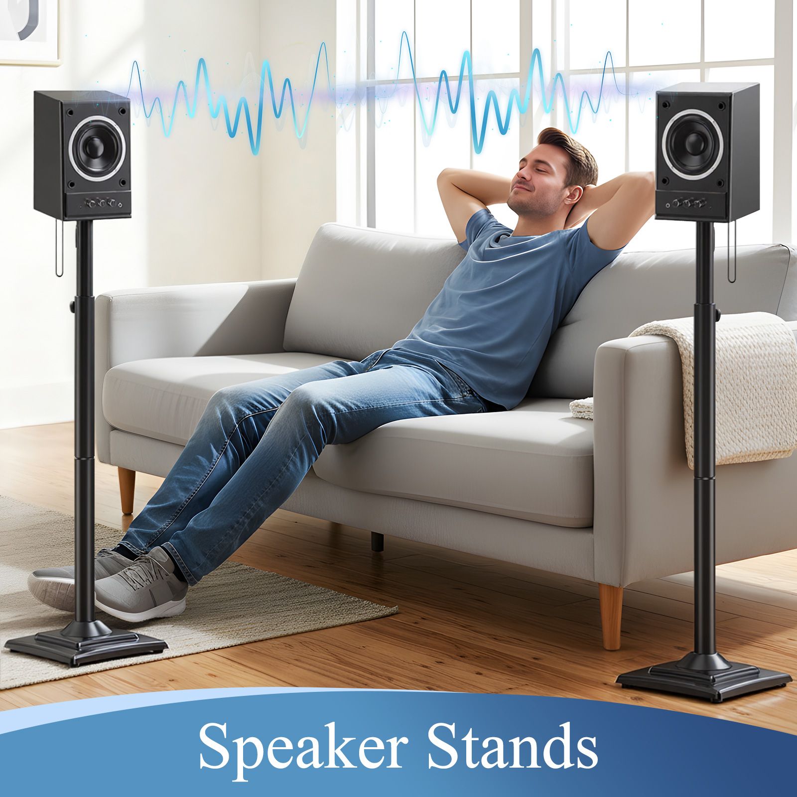 Floor Rear Speaker Stands Surround Sound Bookshelf Satellite 82.6-106cm Height Adjustable 2Pcs 5kg Loudspeaker Studio Home Theatre Universal Holder