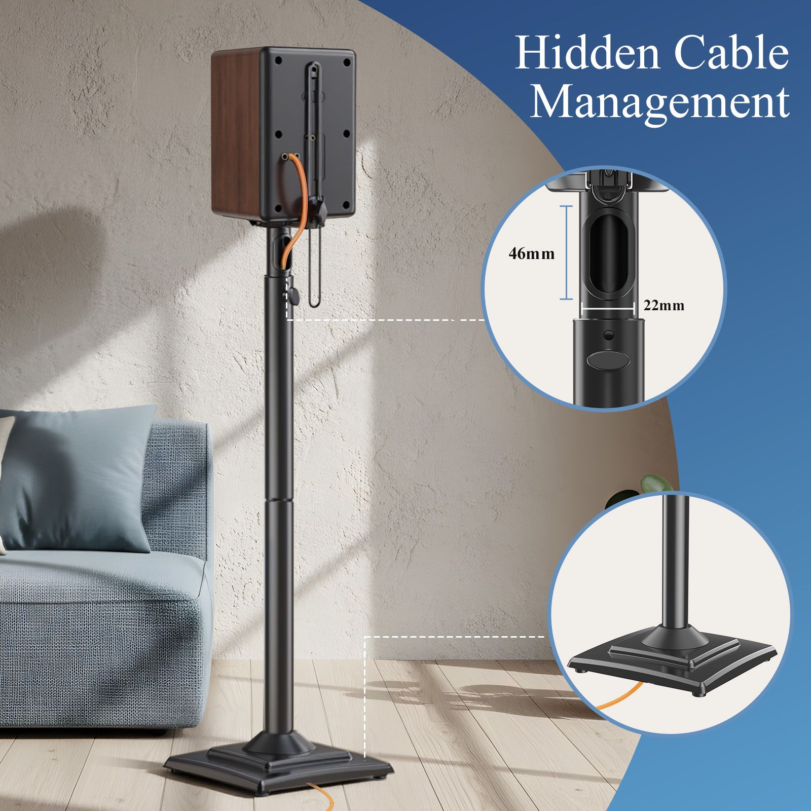 Floor Rear Speaker Stands Surround Sound Bookshelf Satellite 82.6-106cm Height Adjustable 2Pcs 5kg Loudspeaker Studio Home Theatre Universal Holder