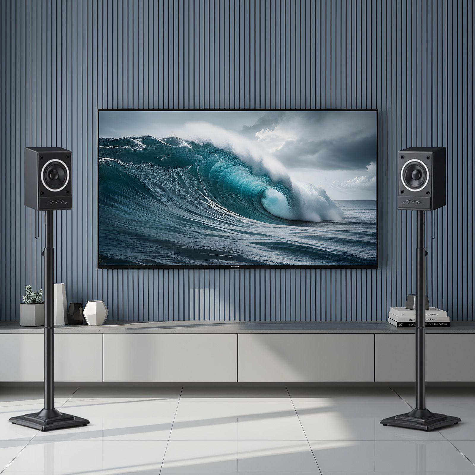 Floor Rear Speaker Stands Surround Sound Bookshelf Satellite 82.6-106cm Height Adjustable 2Pcs 5kg Loudspeaker Studio Home Theatre Universal Holder