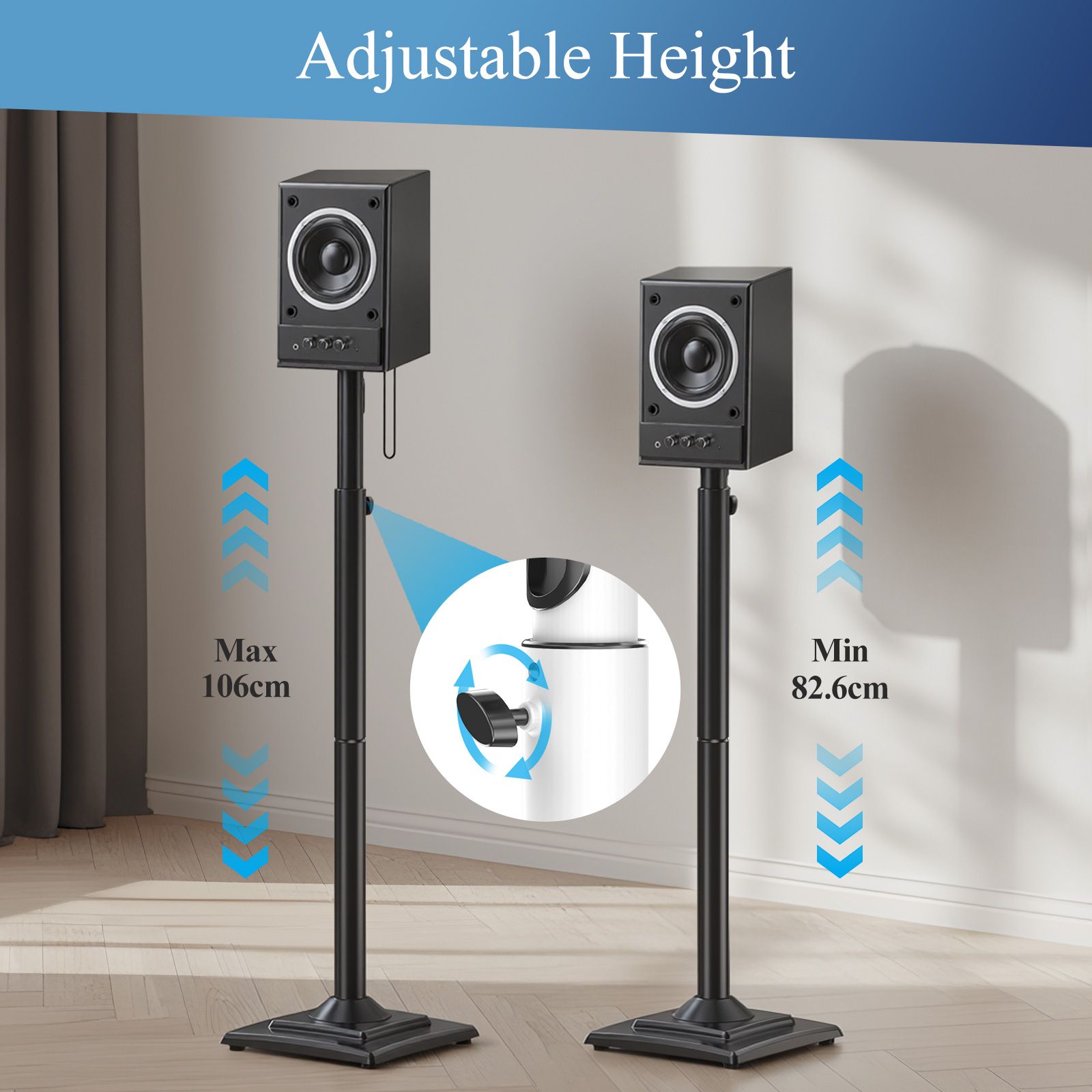 Floor Rear Speaker Stands Surround Sound Bookshelf Satellite 82.6-106cm Height Adjustable 2Pcs 5kg Loudspeaker Studio Home Theatre Universal Holder