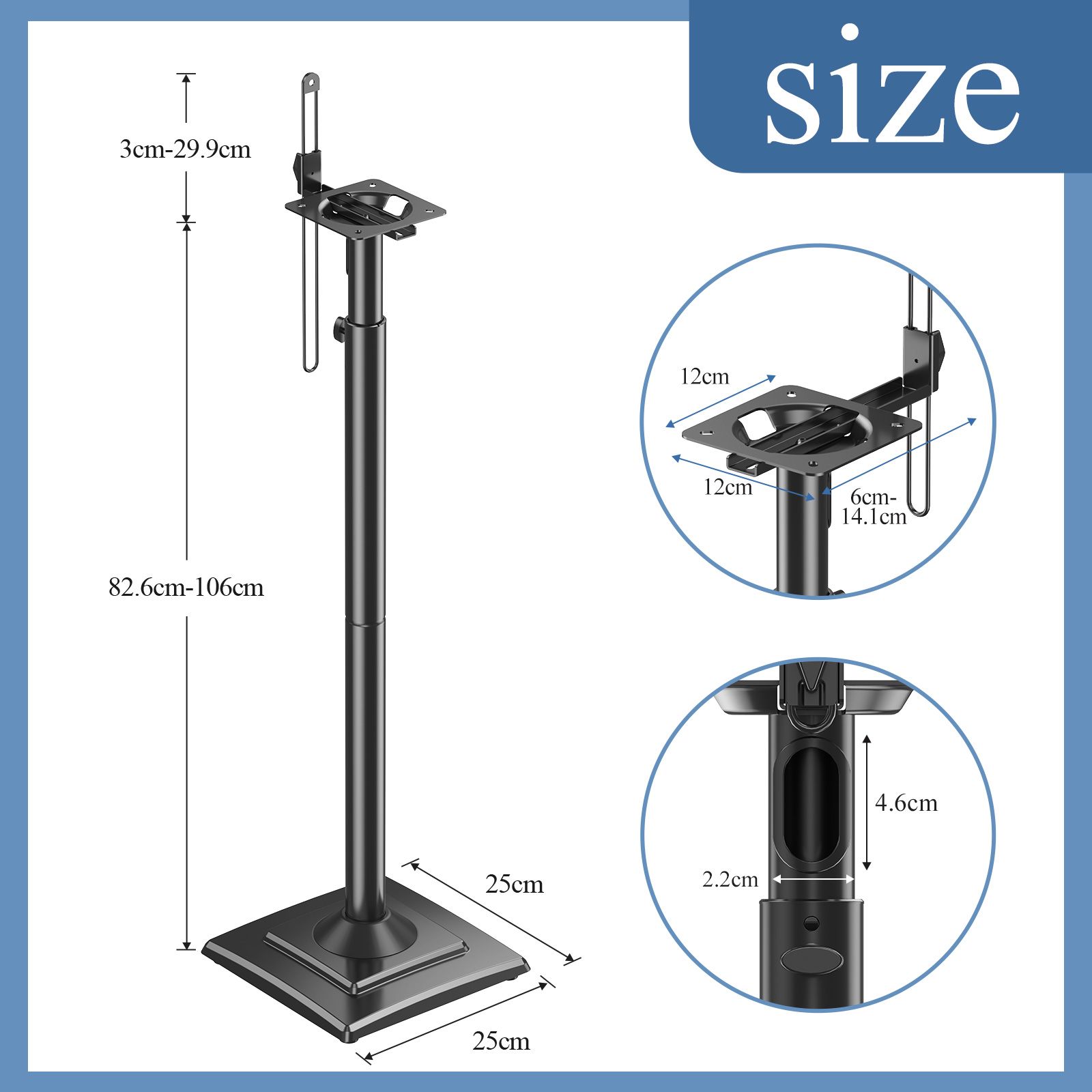Floor Rear Speaker Stands Surround Sound Bookshelf Satellite 82.6-106cm Height Adjustable 2Pcs 5kg Loudspeaker Studio Home Theatre Universal Holder
