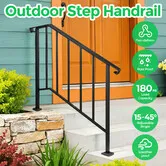 Stair Handrail Railings 3-4 Steps Black Metal Adjustable Safety Guard Hand Rails Balusters Kit for Indoor Outdoor Concrete Wooden Staircases Porches