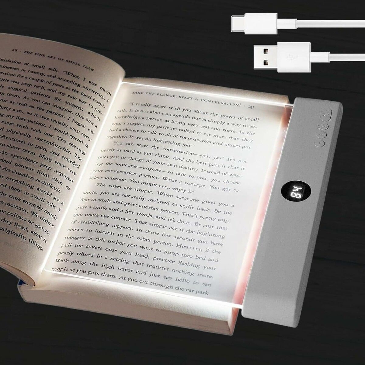 Book Light, Rechargeable Reading Lights for Books in Bed, Eye Caring 3 Color Temperatures, Portable Flat Book Light for Book Lovers, White