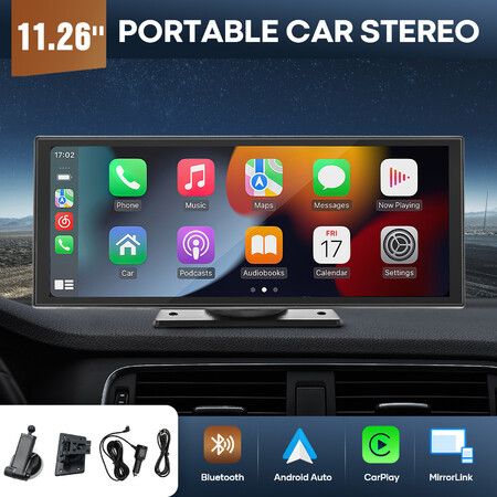 Portable Car Stereo Radio 11.26 Inch Apple Carplay Android Auto MP5 Player Wireless MirrorLink Bluetooth Head Unit FM Audio Vehicle Touchscreen System