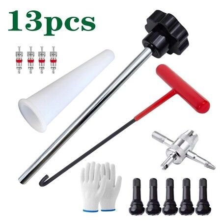13Pcs Valve Stem Tool Kit Metal Tire Installer Tool Car Puller Wheel Tire Remover T-Hook Replacement Motorcycle Accessories