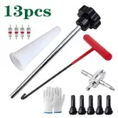 13Pcs Valve Stem Tool Kit Metal Tire Installer Tool Car Puller Wheel Tire Remover T-Hook Replacement Motorcycle Accessories