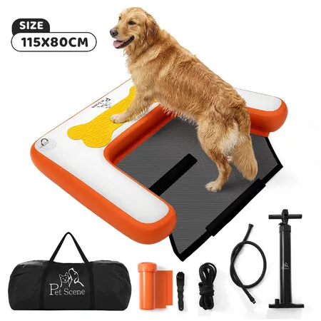Inflatable Dog Pool Ramp Float Bed Pet Puppy Ladder Stairs Steps Floating Plank Swimming Pools Boat Dock Water Play Station Sports Platform 88x72x8cm