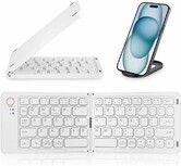 Mini Foldable Bluetooth Keyboard with Holder Travel Portable Rechargeable Keyboard for Android Windows iOS,Support 3 Devices(White)
