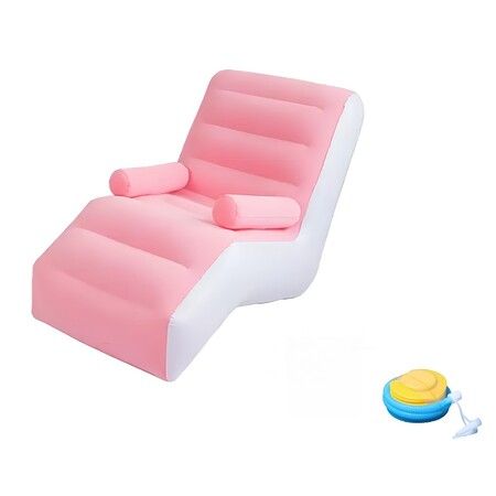 Portable Inflatable S-Shaped Sofa Chair Heavy-Duty PVC Flocking Lounge Bed Suitable for Balcony,Bedroom,Living Room Outdoor Chair Color Pink