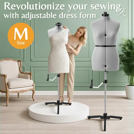 Female Mannequin Dressmaker Sewing Dummy Model Adjustable Manikin Dress Form Pinnable Body Torso Tailor Woman Fashion Clothes Display Stand M Size