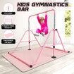 Kids Gymnastics Bar Training Climbing Frame Playground Home Gym Workout Horizontal Sports Monkey Kip Height Adjustable Folding Expandable Pink TPE Mat