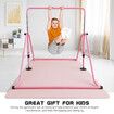 Kids Gymnastics Bar Training Climbing Frame Playground Home Gym Workout Horizontal Sports Monkey Kip Height Adjustable Folding Expandable Pink TPE Mat