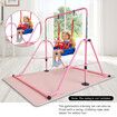 Kids Gymnastics Bar Training Climbing Frame Playground Home Gym Workout Horizontal Sports Monkey Kip Height Adjustable Folding Expandable Pink TPE Mat