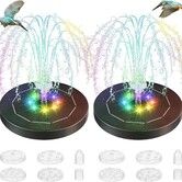 2 Pack 5W Solar Bird Bath Fountain Pump with Colorful LED Lights,Battery and Solar Powered Bird Bath Water Fountains with 6 Nozzles,Floating Fountain Pump