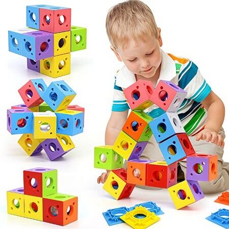 3D Building Blocks,72 Building Cubes for Kids,Educational STEM Preschool Construction Toys,Montessori Sensory Toy for Boys Girls Ages 3+ Birthday Gift