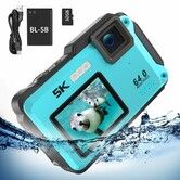 5K Underwater Camera 16FT Waterproof Digital Camera Selfie Dual Screens 64MP with WiFi,32GB Micro SD Card,16X Digital Zoom Underwater for Snorkeling
