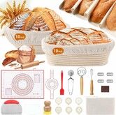 Sourdough Bread Baking Supplies Sourdough Starter Kit for Bread Making 10in Round Oval Banneton Bread Proofing Basket with Liners Sourdough Kit