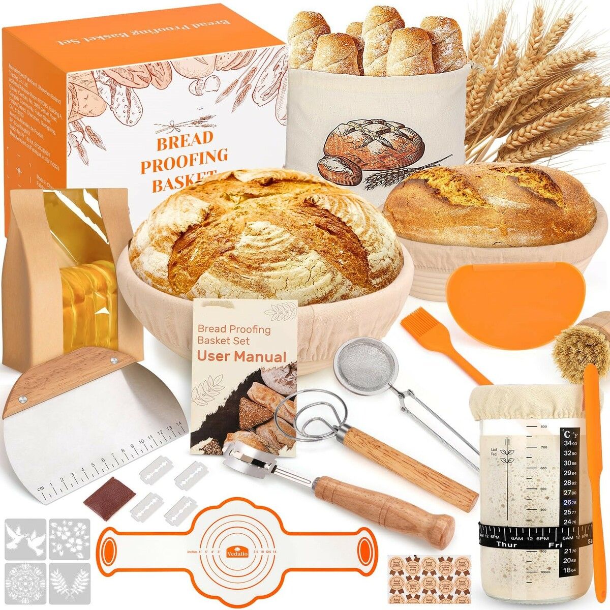37 Pcs Sourdough Starter Kit for Beginners Bread Baking Supplies Bread Making Tools 9 Inch Round 10 Inch Oval Banneton Bread Proofing Basket Set