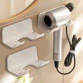 Universal Hair Dryer Holder,Blow Dryer Hanger Wall Mount for Hair Dryer Hook with Plug Cord Organizer Self Adhesive (2 Pack White)