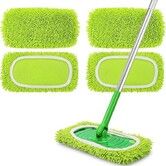 4 Pack Reusable Mop Replacement Pads Compatible with Swiffer Sweeper Microfiber Chenille Washable Mop Pads Dry Wet Sweeping Mopping Cloths(Green)