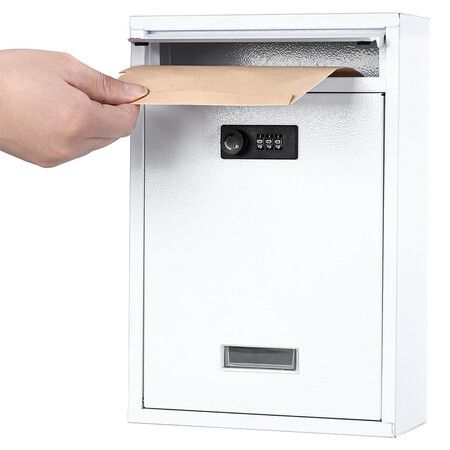 Metal Donation Cash Box Collection Safe Suggestion Box with Lock Wall Mounted Mailbox Delivery Ballot Container White