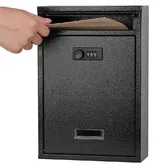 Metal Donation Cash Box Collection Safe Suggestion Box with Lock Wall Mounted Mailbox Delivery Ballot Container Black