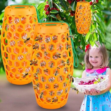 2Pcs Wasp Traps Outdoor Hanging Sticky Wasp Trap for Outside, Effective Carpenter Bee Traps with 8 Sticky Boards Reusable Yellow Jacket Trap (Orange)