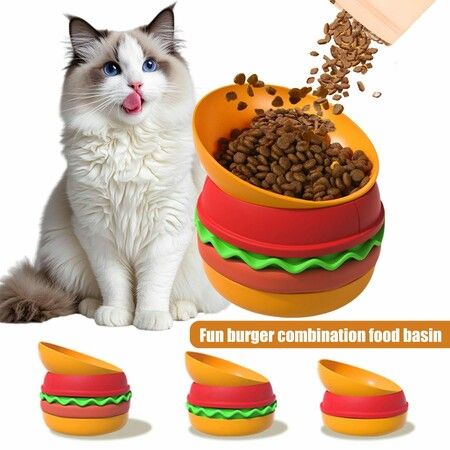 Puppy Slow Feeder Bowl Dog Slow Feeder 5-in-1 Hamburger Design Interactive Puzzle Plate Treat Dispenser Toy Bloat Stop Non Slip for Pet Feeding