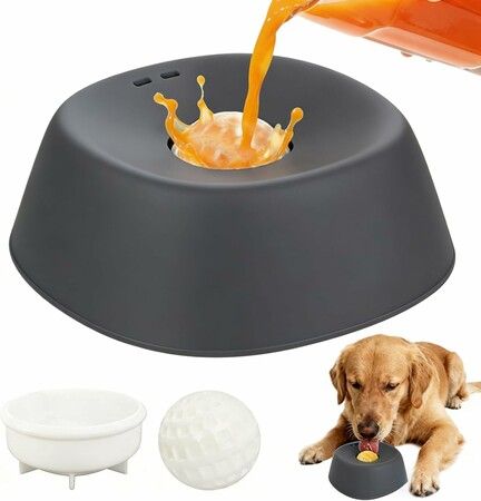 Slow Feeder Dog Bowls for Liquid Treat, Anti-Slip Bone Broth Dog Lick Bowl 3/4 Cup Pup Lick Toy for Large Medium Small Breeds Dietary Supplement(Black)