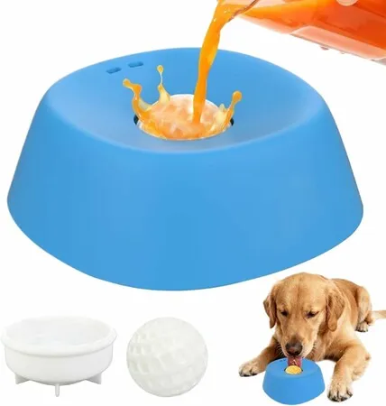 Slow Feeder Dog Bowls for Liquid Treat, Anti-Slip Bone Broth Dog Lick Bowl 3/4 Cup Pup Lick Toy for Large Medium Small Breeds Dietary Supplement(Blue)