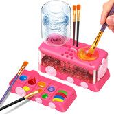 Paint Brush Cleaner with Paint Tray,Water Circulation Brush Rinser with Brush Holder,Watercolor Oil Water-Based Brush Cleaner Tool,400ml Capacity-Rose Red