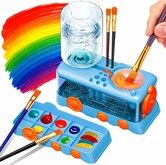 Paint Brush Cleaner with Paint Tray,Water Circulation Brush Rinser with Brush Holder,Watercolor Oil Water-Based Brush Cleaner Tool,400ml Capacity-Bule