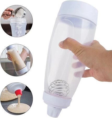 Pancake Batter Hand Mixing Bottle Dispenser For Dough Cupcake Waffle Pancakes With Mix Ball White 1000Ml